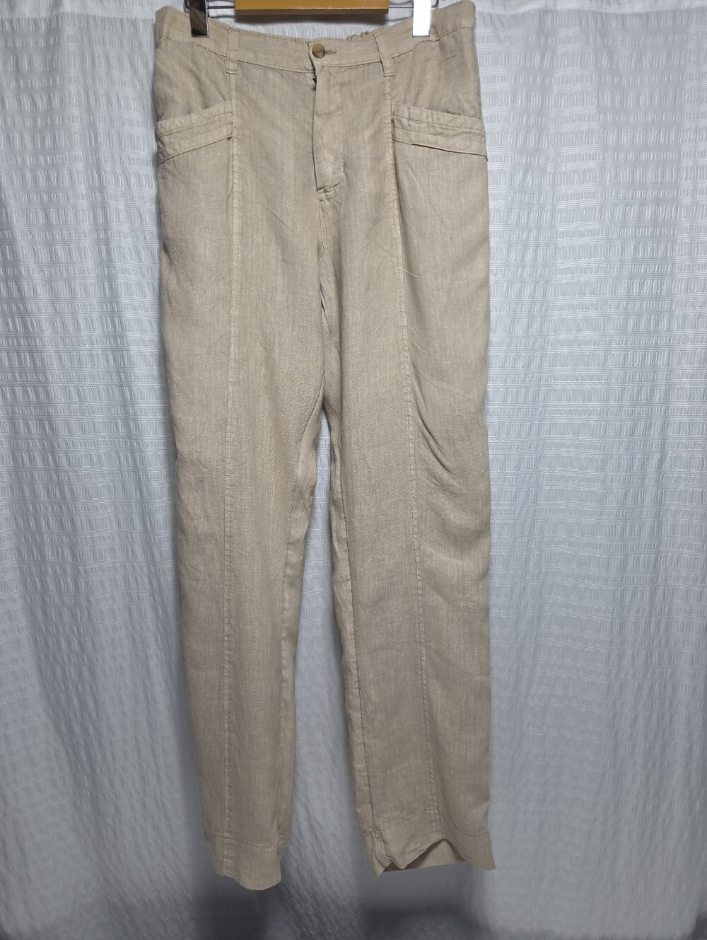 Nicole Miller 100% Linen Taupe Trousers. Size L
